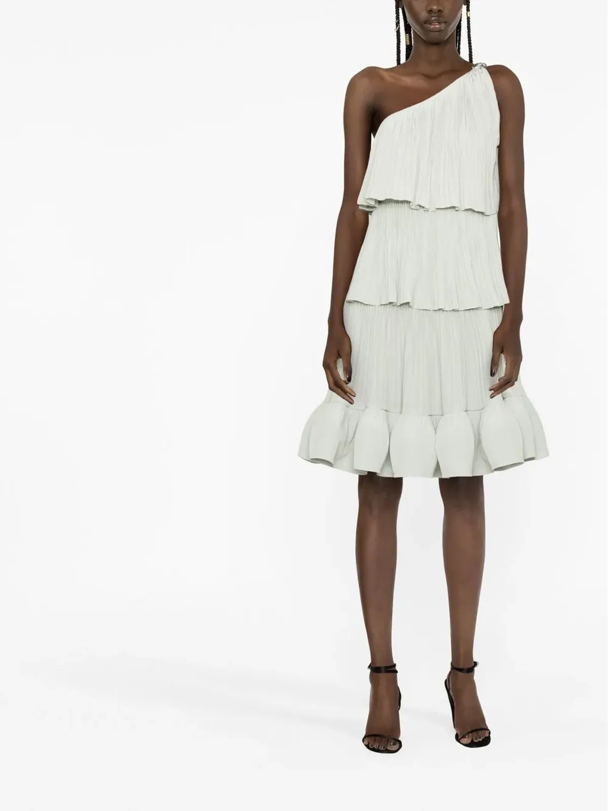 Lanvin グリーンのプリーツ・ワンショルダードレス - 画像2