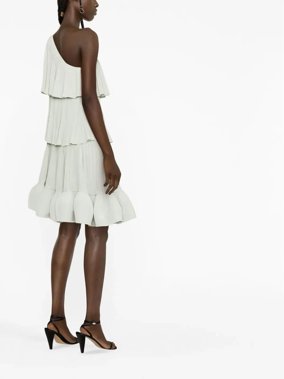 Lanvin グリーンのプリーツ・ワンショルダードレス - 画像3