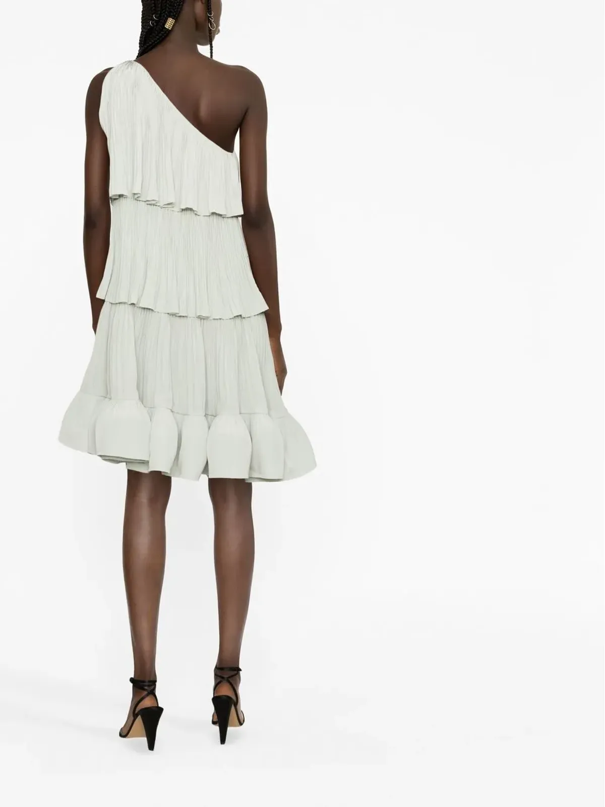 Lanvin グリーンのプリーツ・ワンショルダードレス - 画像4