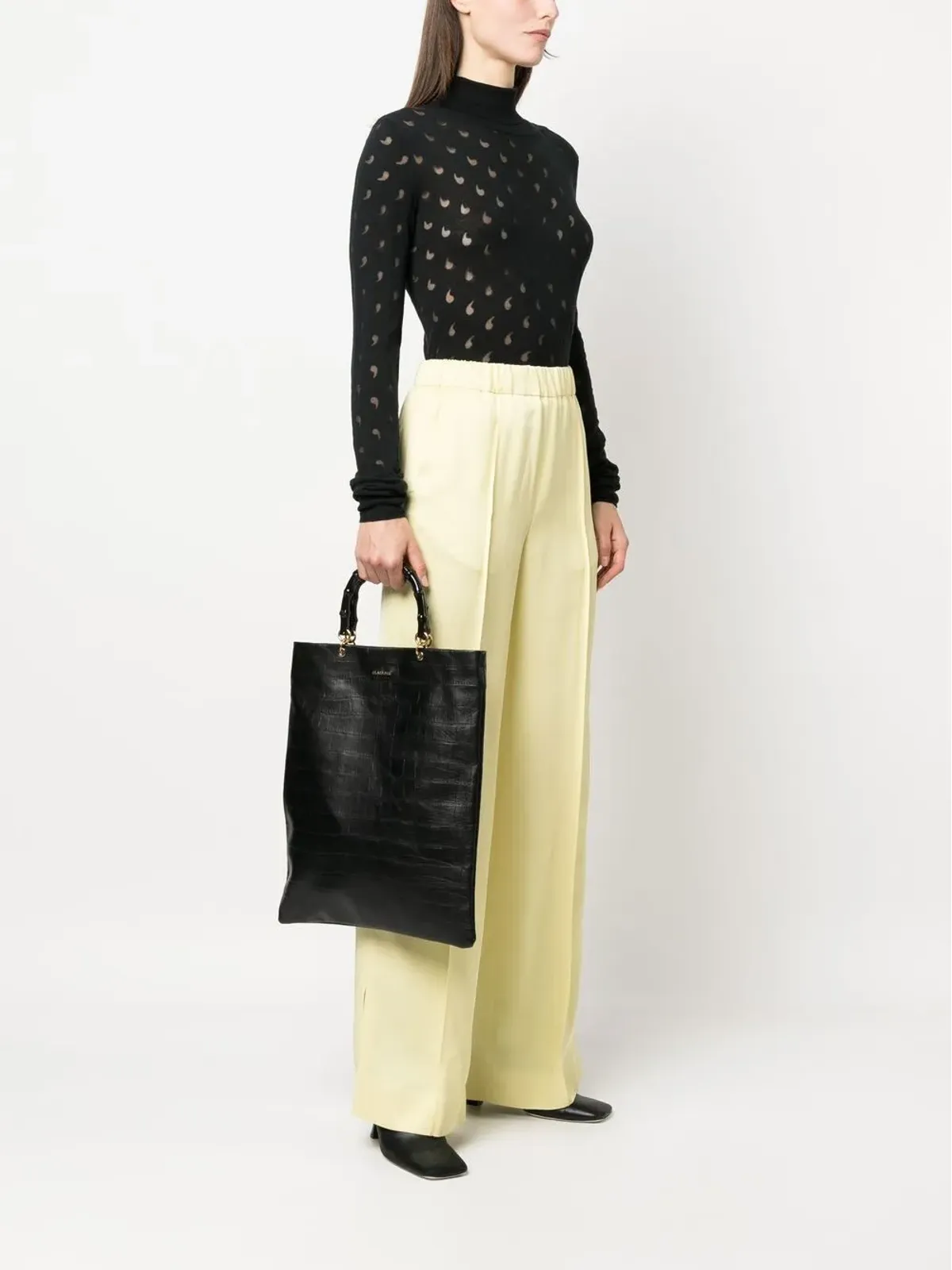 Jil Sander クロコダイルエフェクトレザー トートバッグ（ブラック） - 画像2