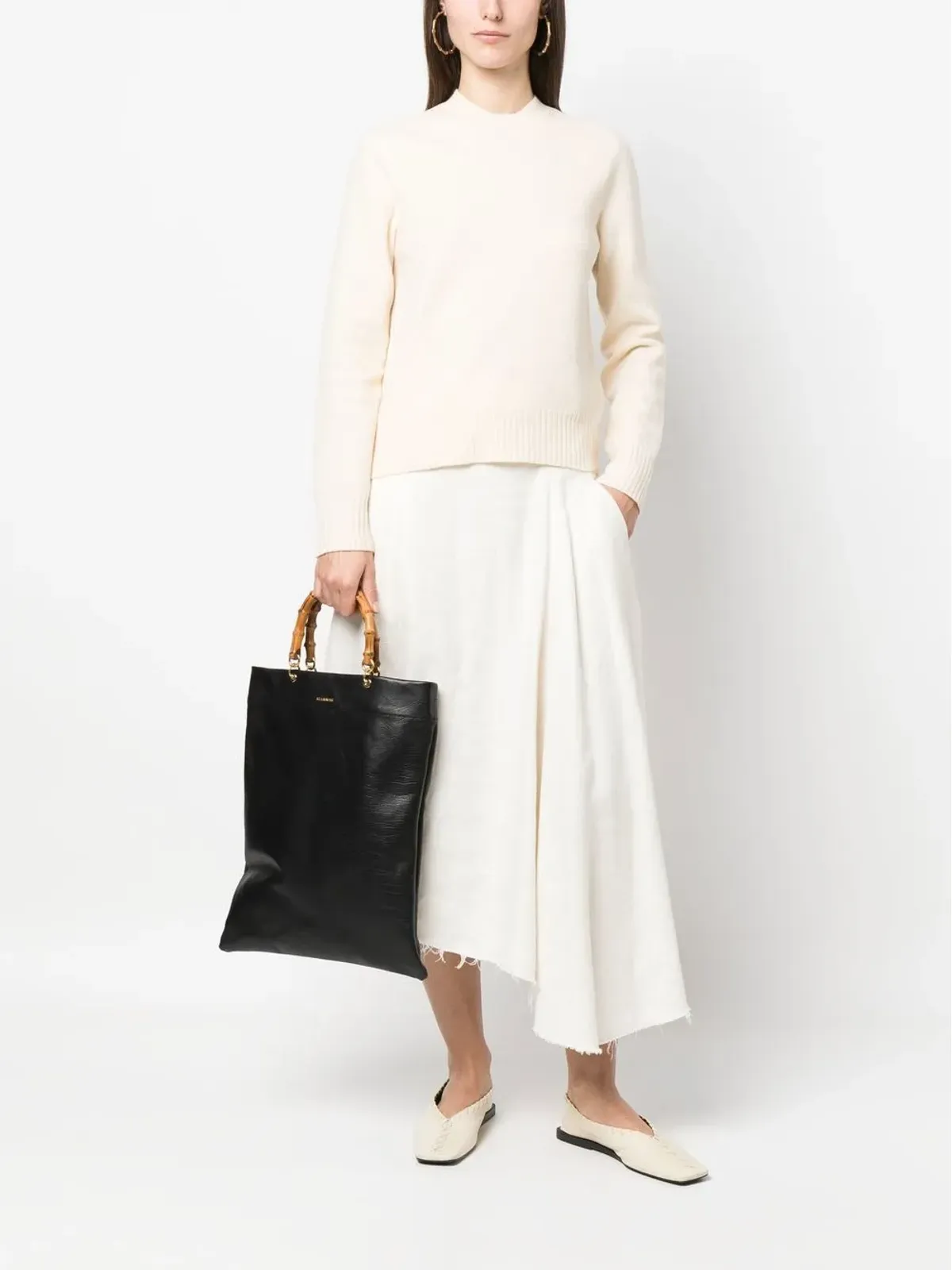 Jil Sander 白のウール クルーネック ジャンパー - 画像2