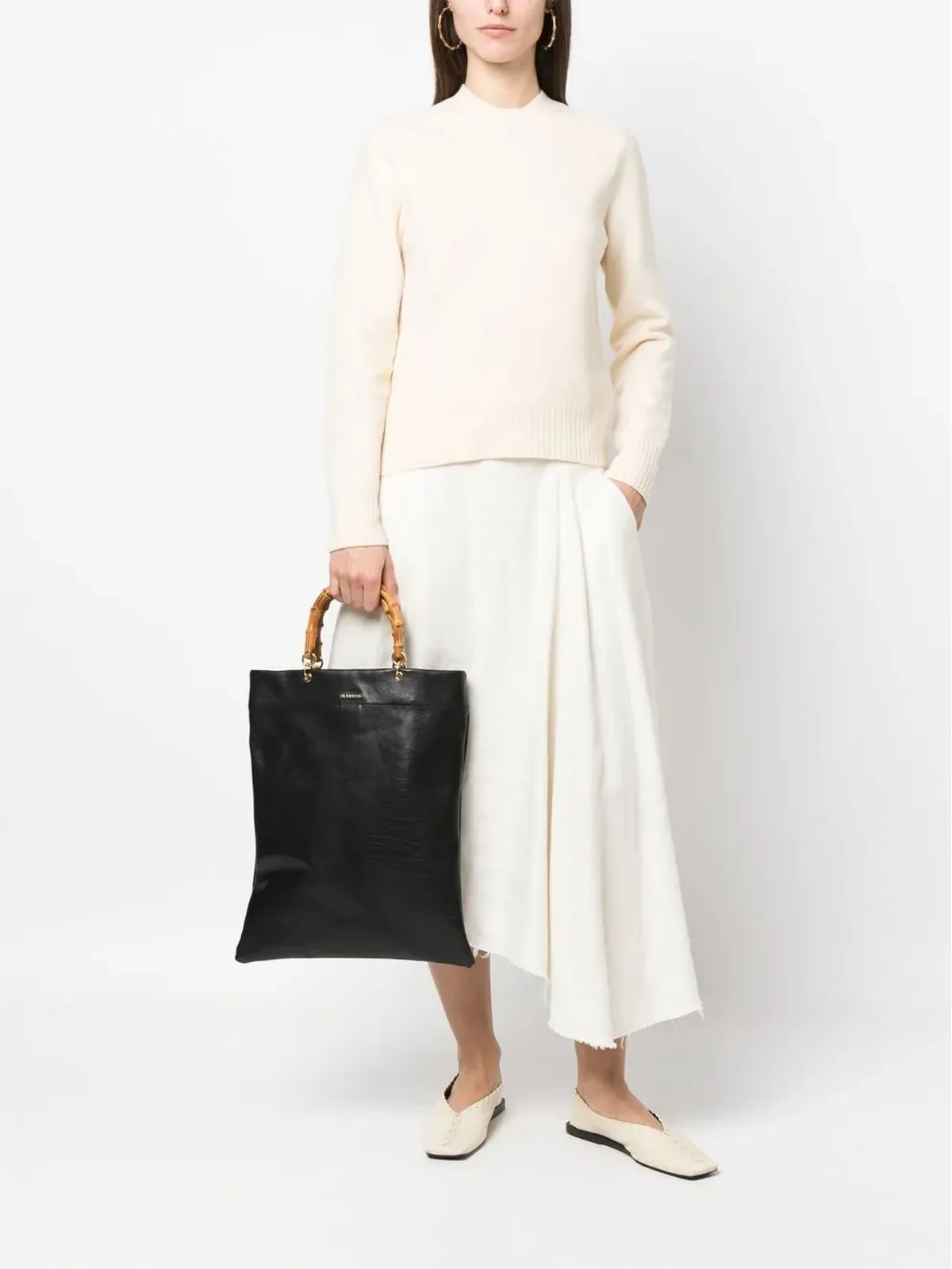 Jil Sander バンブーハンドル レザー トートバッグ - 画像2