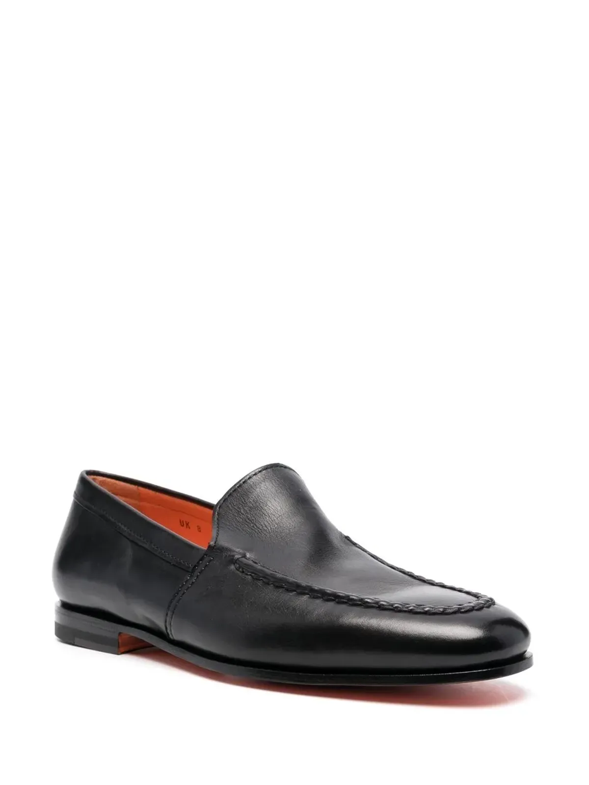 Santoni アーモンドトゥ レザー ローファー ブラック - 画像2