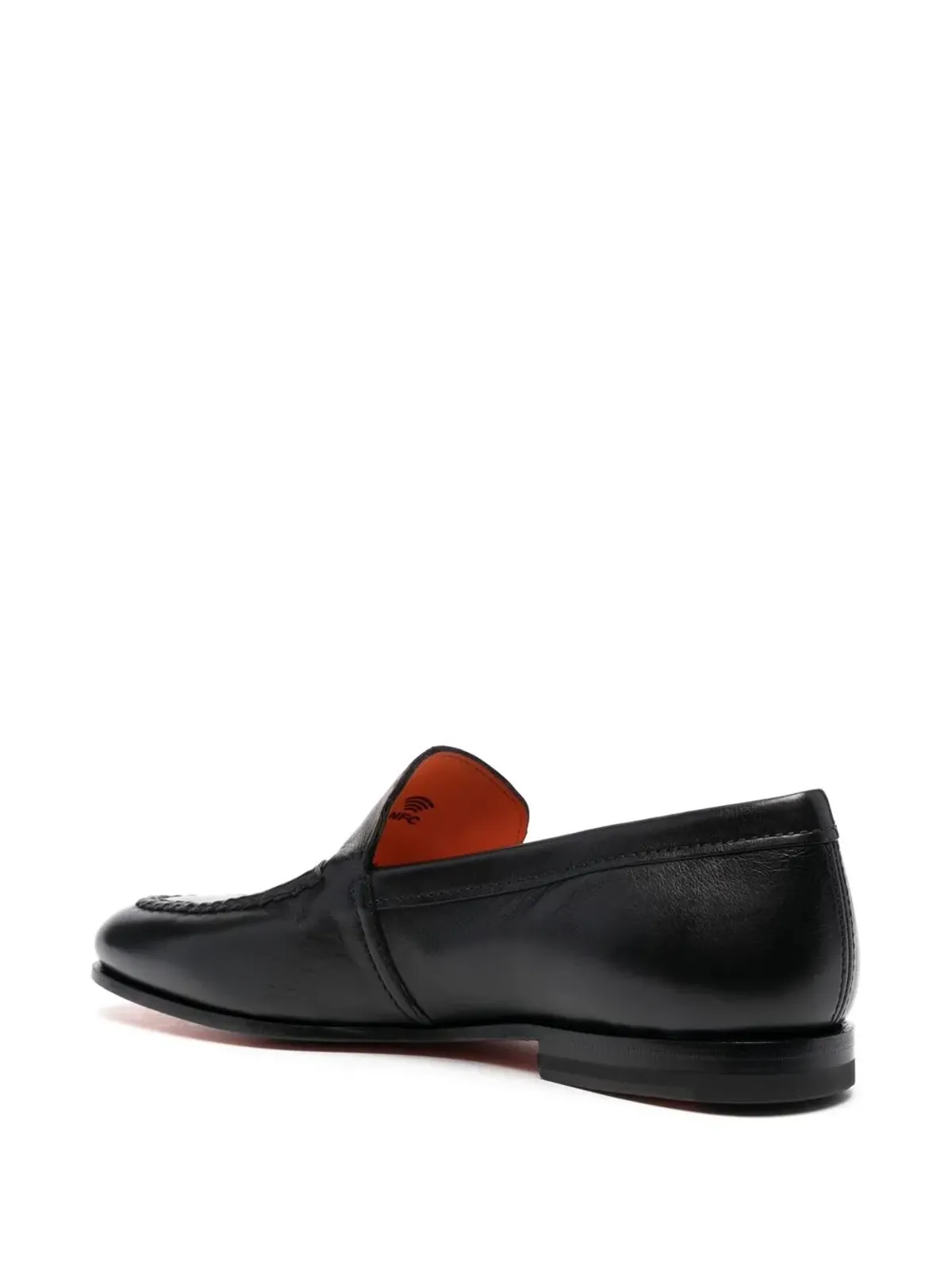 Santoni アーモンドトゥ レザー ローファー ブラック - 画像3