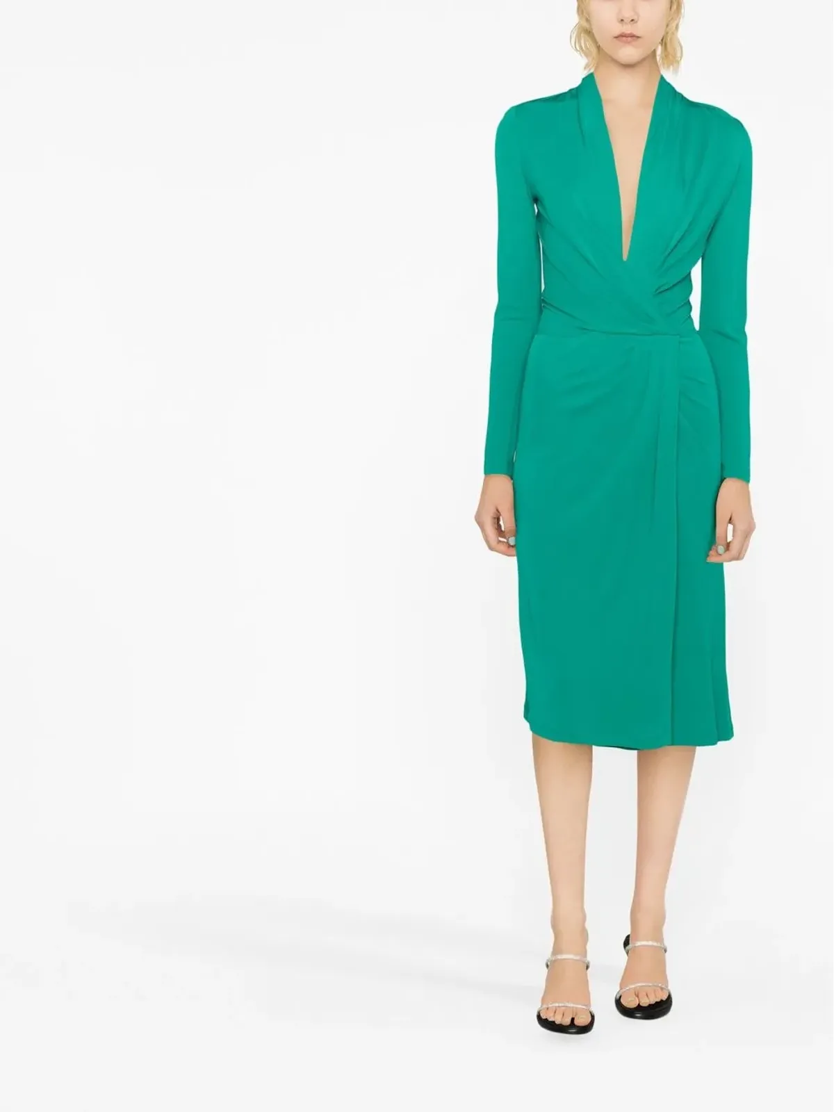 Alberta Ferretti ツイストフロント長袖ミディドレス - 画像2
