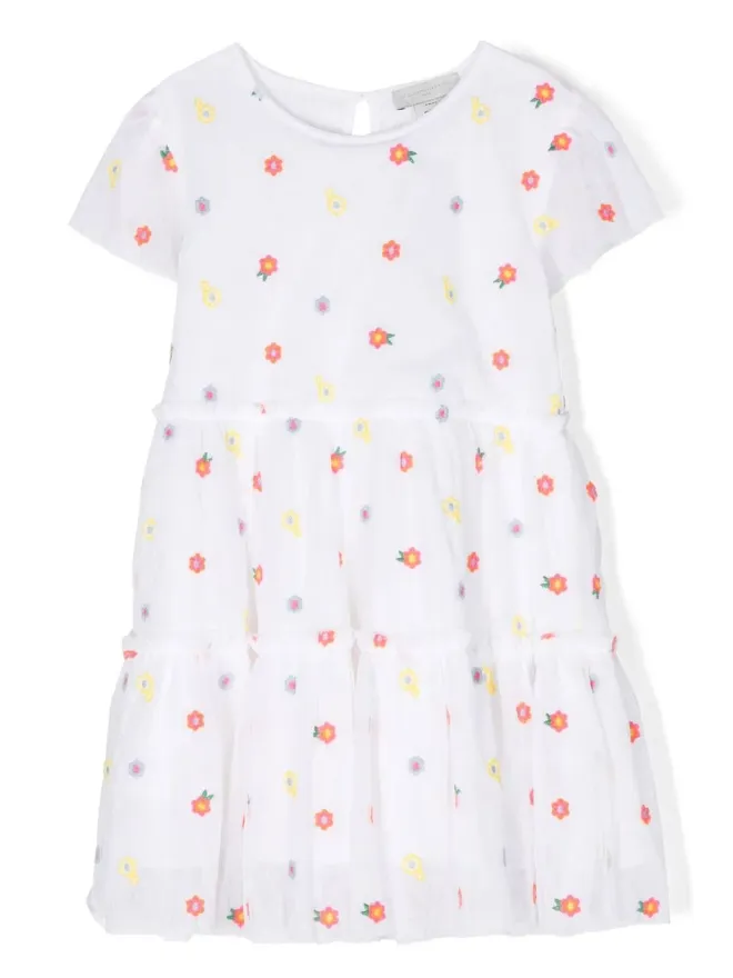 Stella McCartney Kids Stella McCartney Kids floral-print tiered dress - Whiteの商品画像