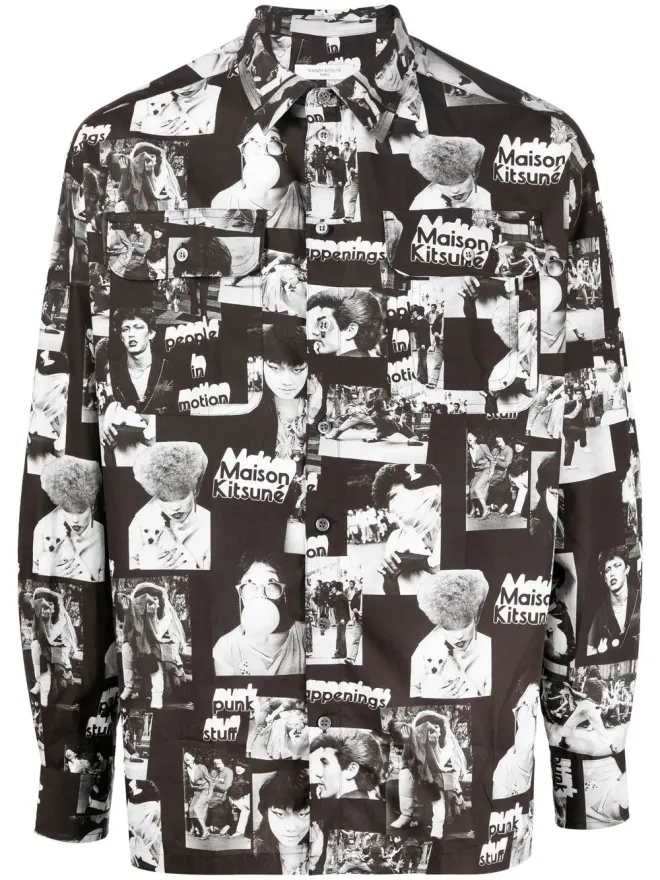 Maison Kitsuné Maison Kitsuné グラフィックプリント コットンシャツ ブラックの商品画像