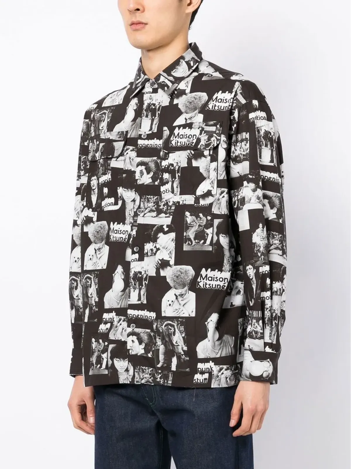 Maison Kitsuné グラフィックプリント コットンシャツ ブラック - 画像3