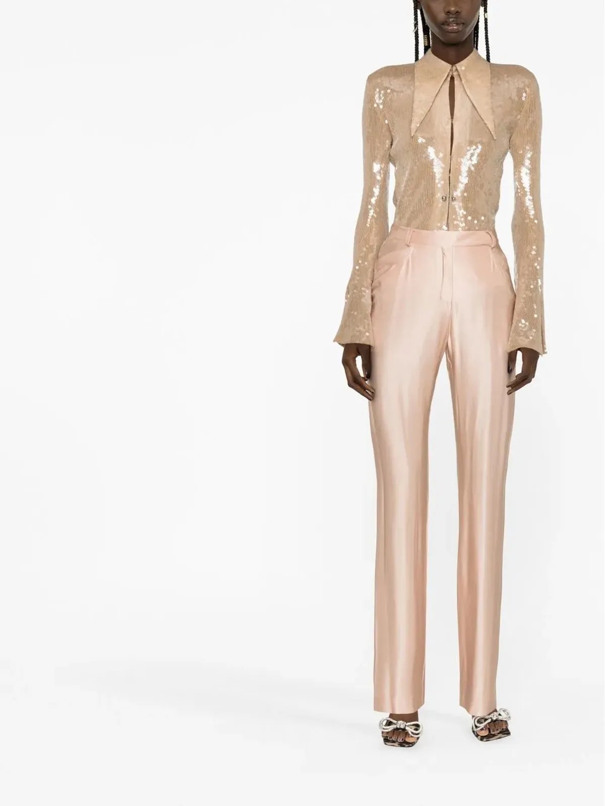 Alexandre Vauthier ハイウエストサテンパンツ ピンク - 画像2