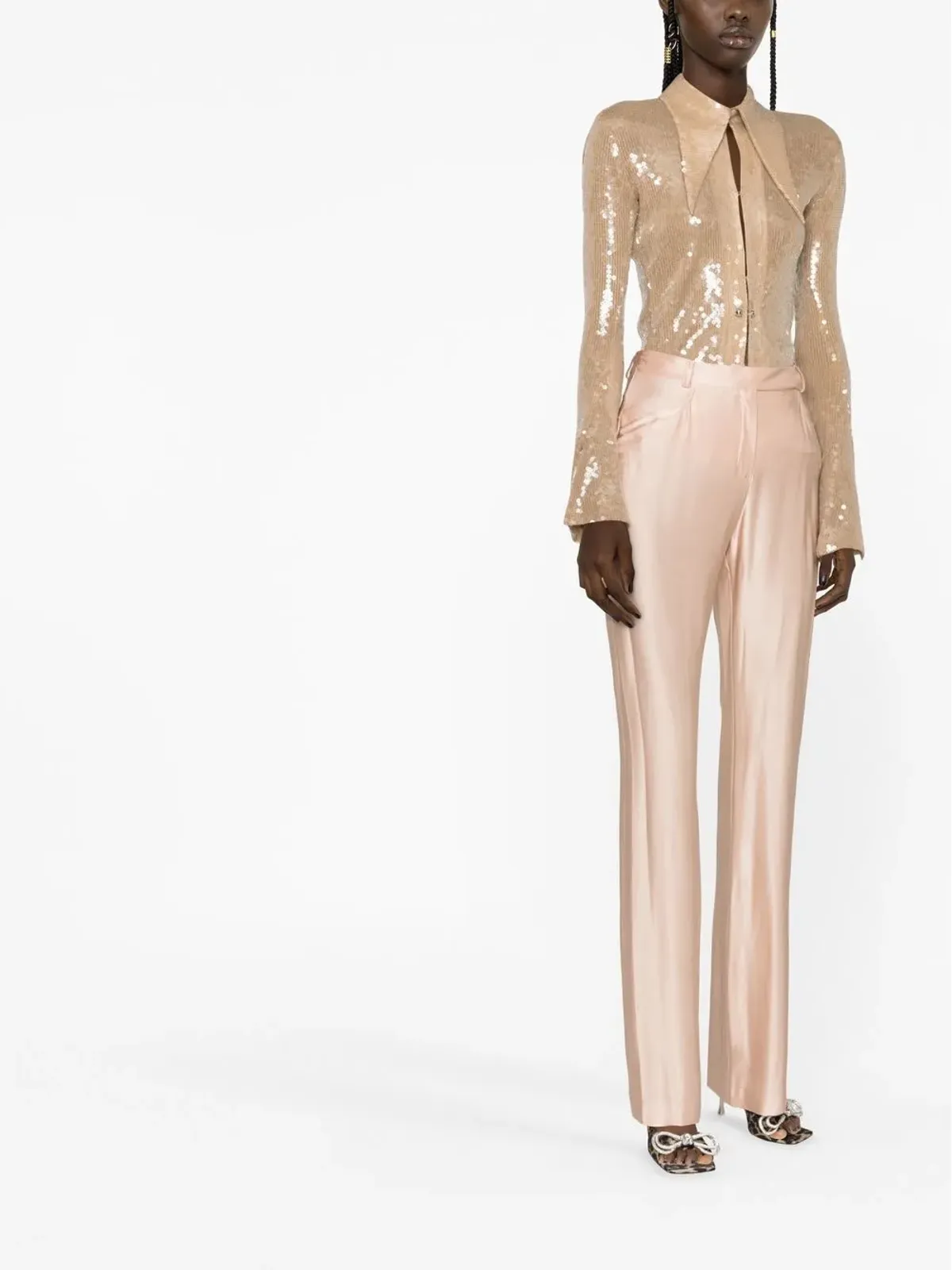 Alexandre Vauthier ハイウエストサテンパンツ ピンク - 画像4