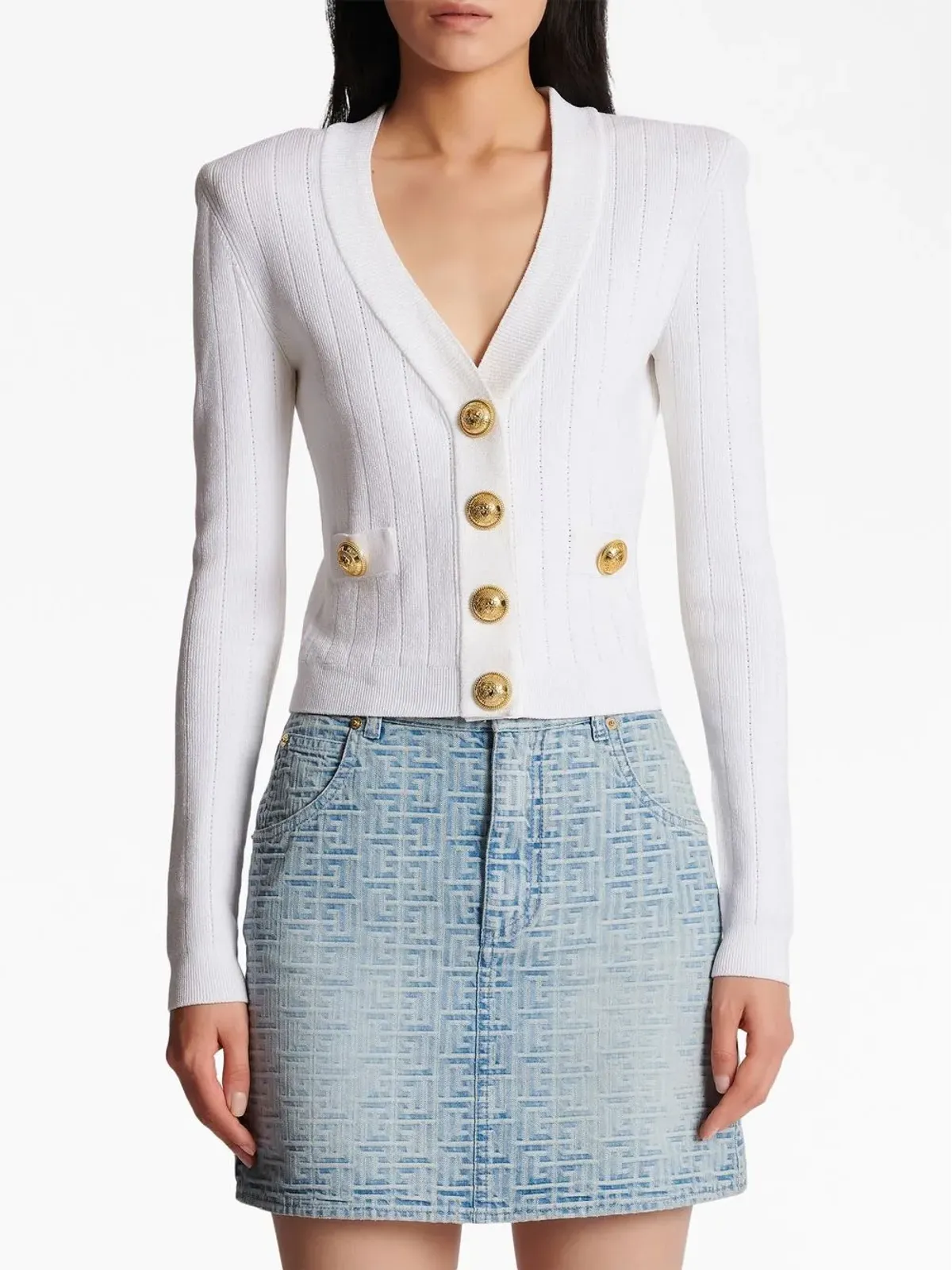 Balmain ポイントテール編み Vネックカーディガン - White - 画像5