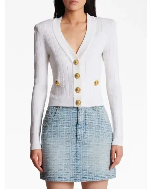 Balmain ポイントテール編み Vネックカーディガン - White - サムネイル5