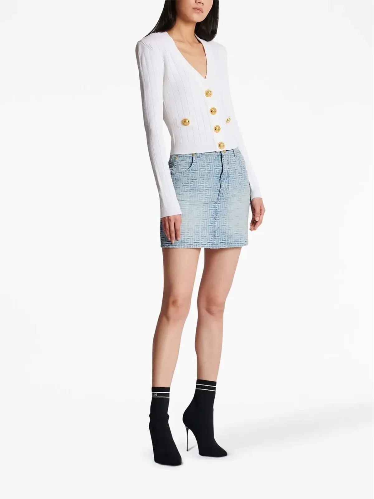 Balmain ポイントテール編み Vネックカーディガン - White - 画像3