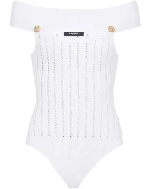 Balmain openwork knit bodysuit - White - サムネイル1