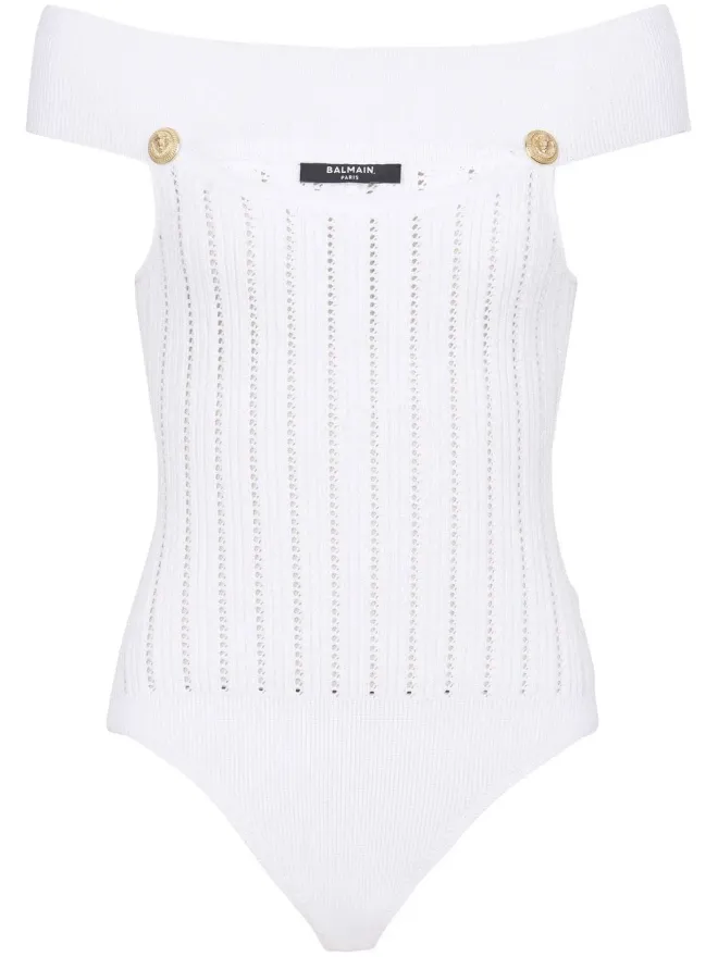 BALMAIN Balmain openwork knit bodysuit - Whiteの商品画像