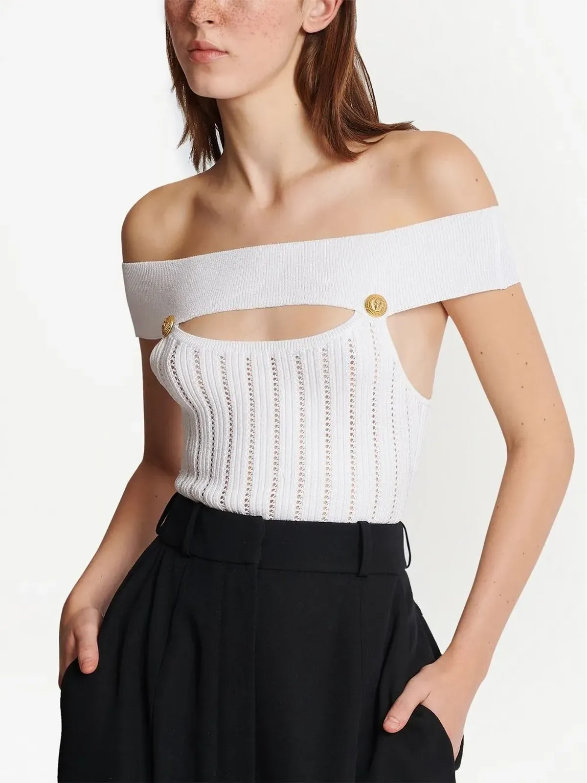 Balmain openwork knit bodysuit - White - 画像5