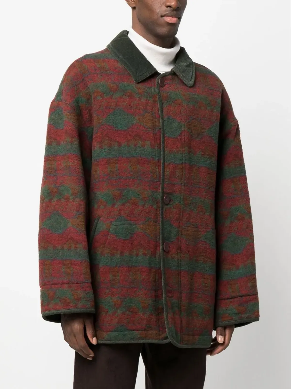 Missoni Pre-Owned 1980年代 アーガイル柄 ウールコート - 画像3