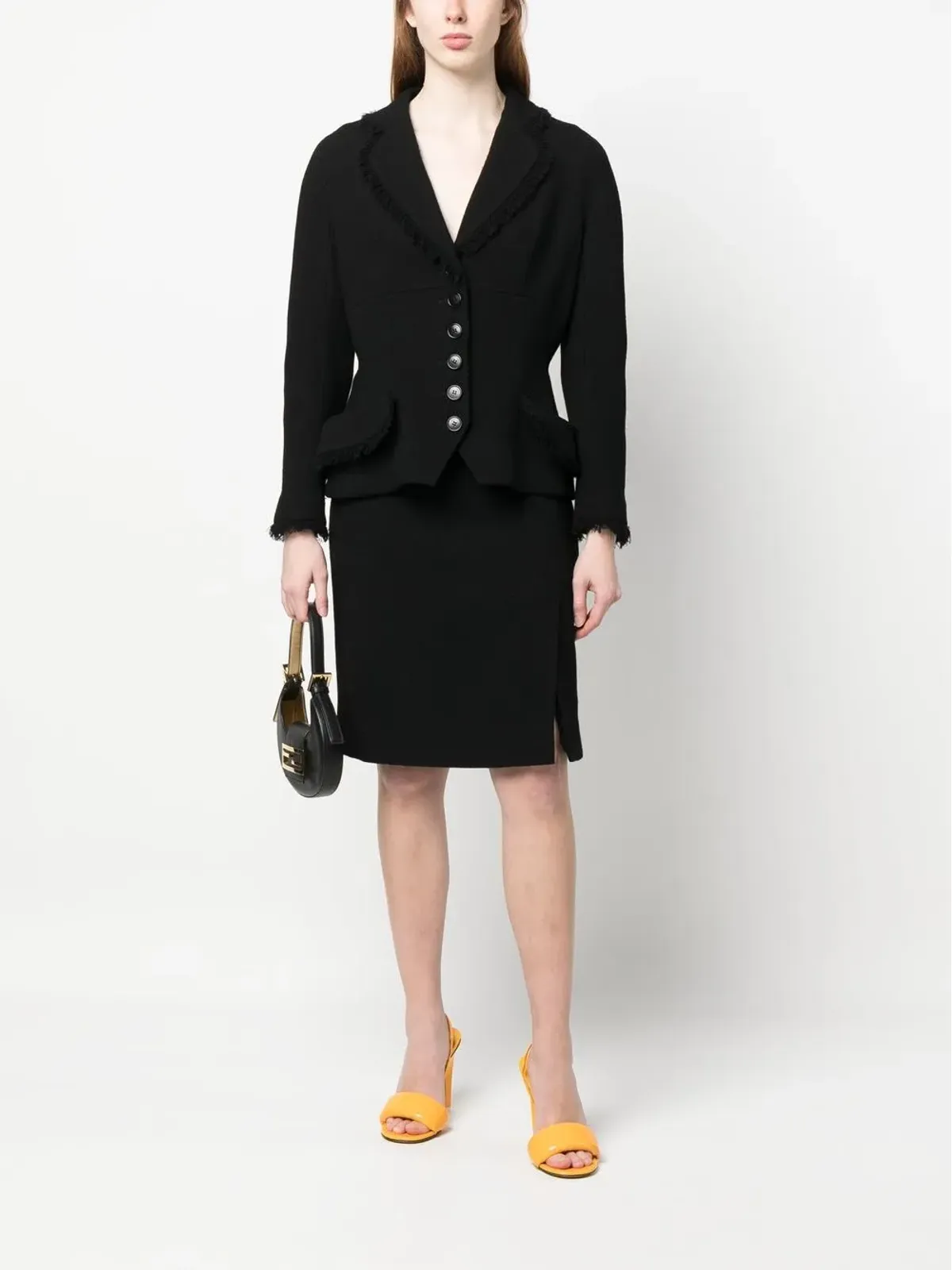 Christian Dior Vintage frayed edge wool skirt suit - Black - 画像2
