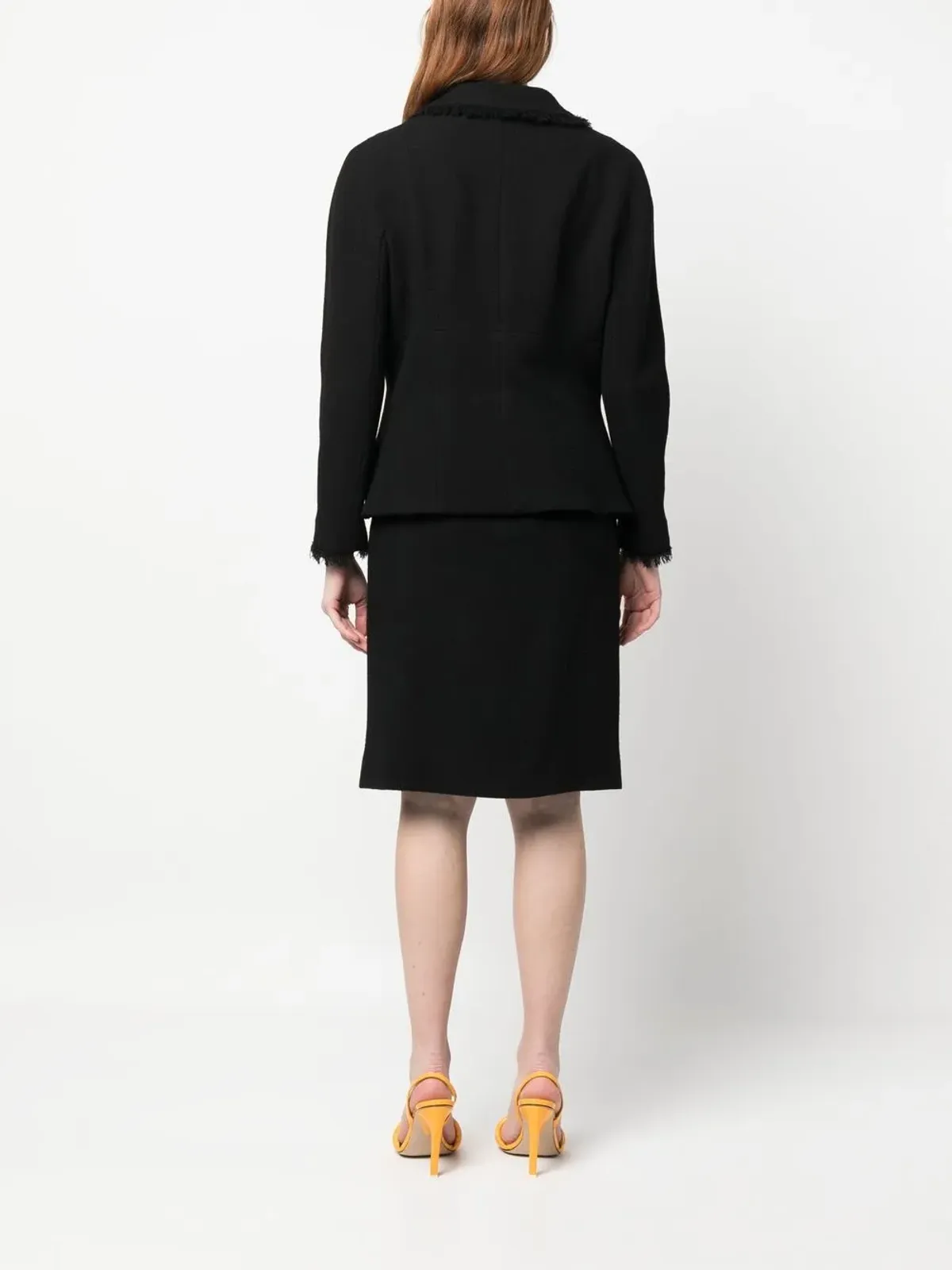Christian Dior Vintage frayed edge wool skirt suit - Black - 画像4