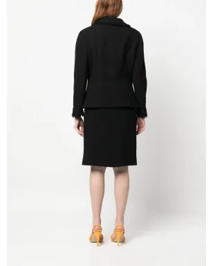 Christian Dior Vintage frayed edge wool skirt suit - Black - サムネイル4