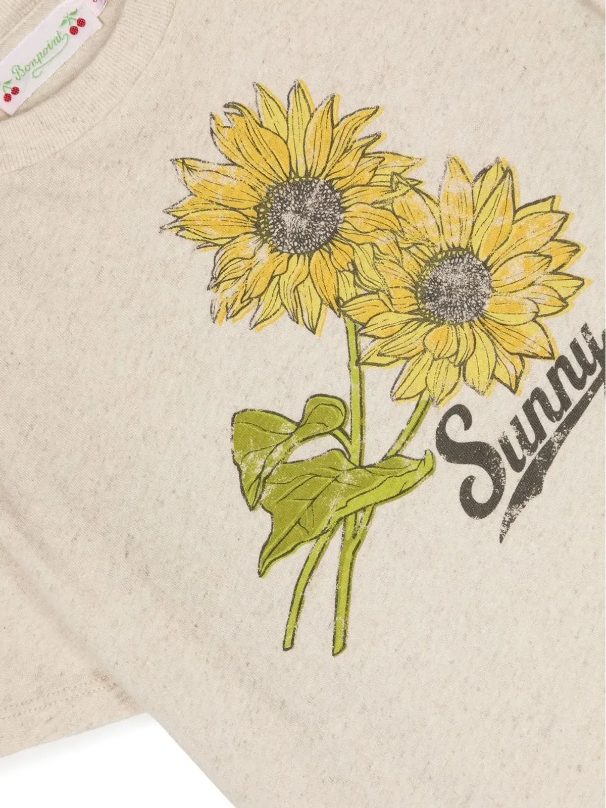 Bonpoint ヒマワリ柄コットンリネン混紡Tシャツ - ネュートラル系 - 画像3
