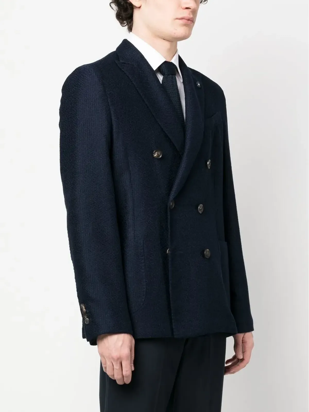 Lardini ダブルブレスト ロゴプレート ブレザー - 画像3