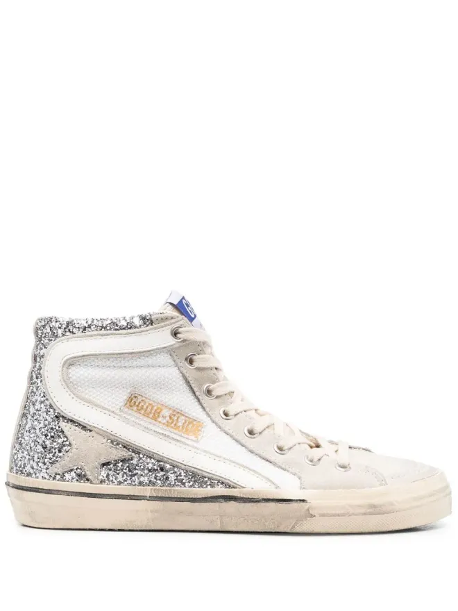 Golden Goose Golden Goose グリッター付きレザーハイトップスニーカー - シルバーの商品画像