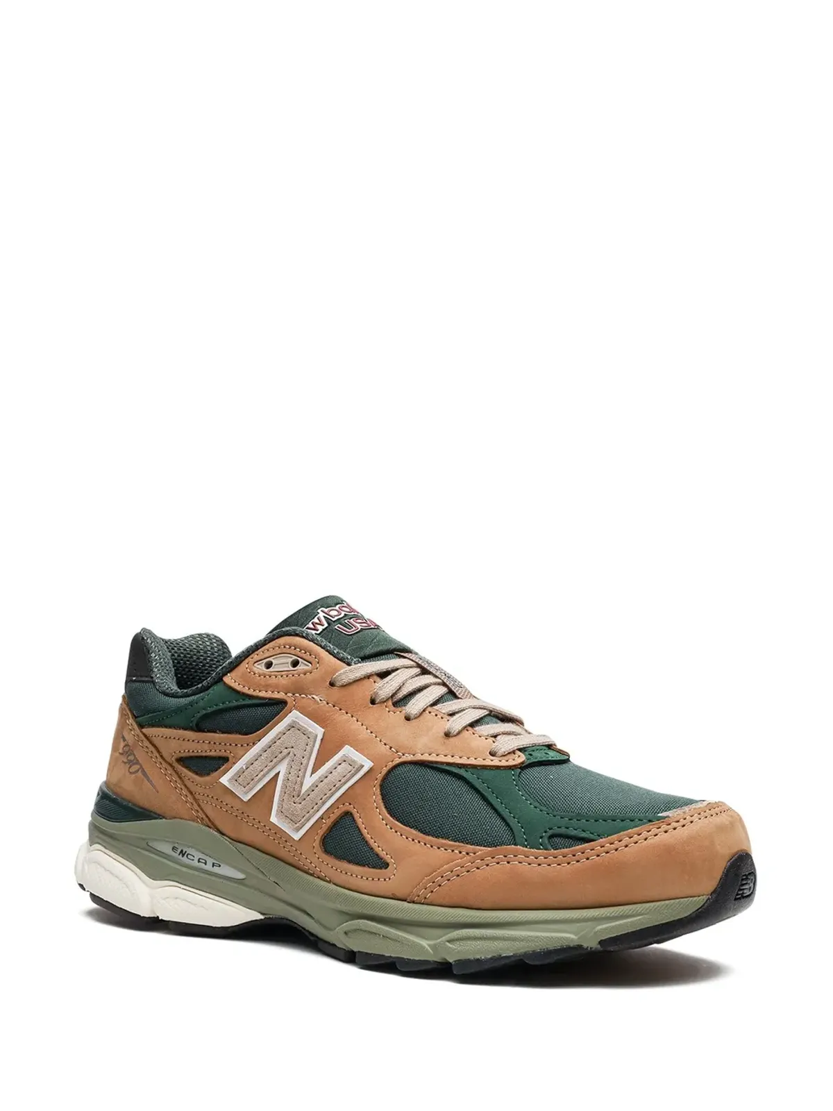 New Balance 990 v3 Made in USA タン/グリーン スニーカー - 画像2
