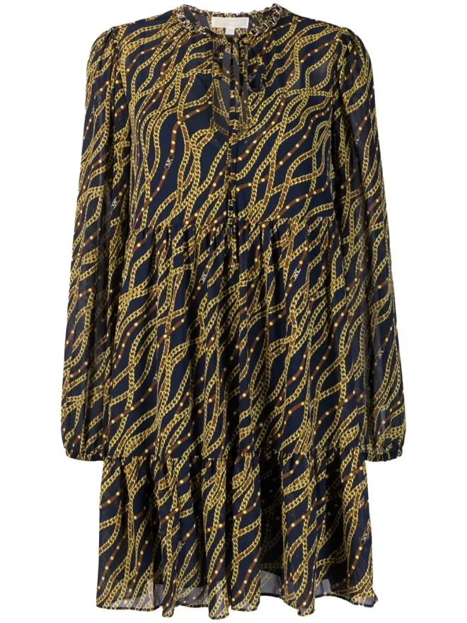 Michael Michael Kors Michael Michael Kors チェーンリンクプリントドレス - Blueの商品画像