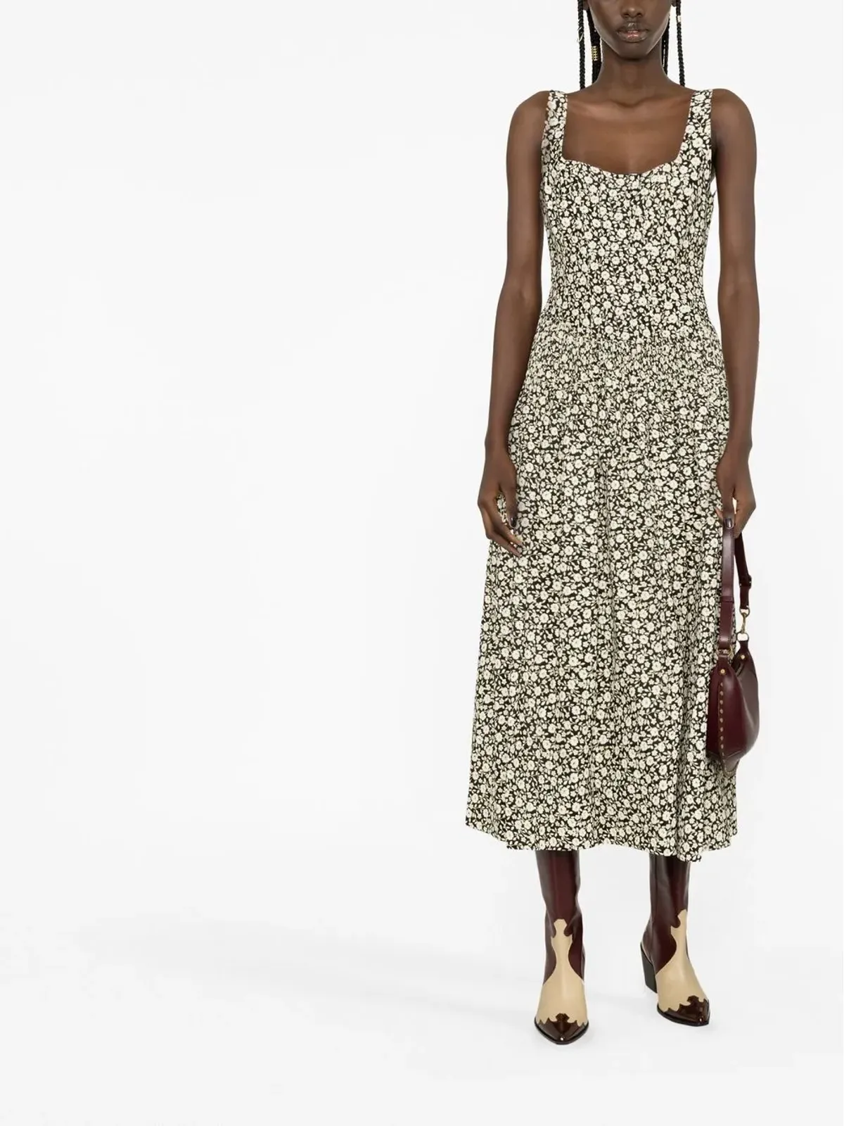 Tory Burch 花柄プリントのフレアドレス（ニュートラルカラー） - 画像2