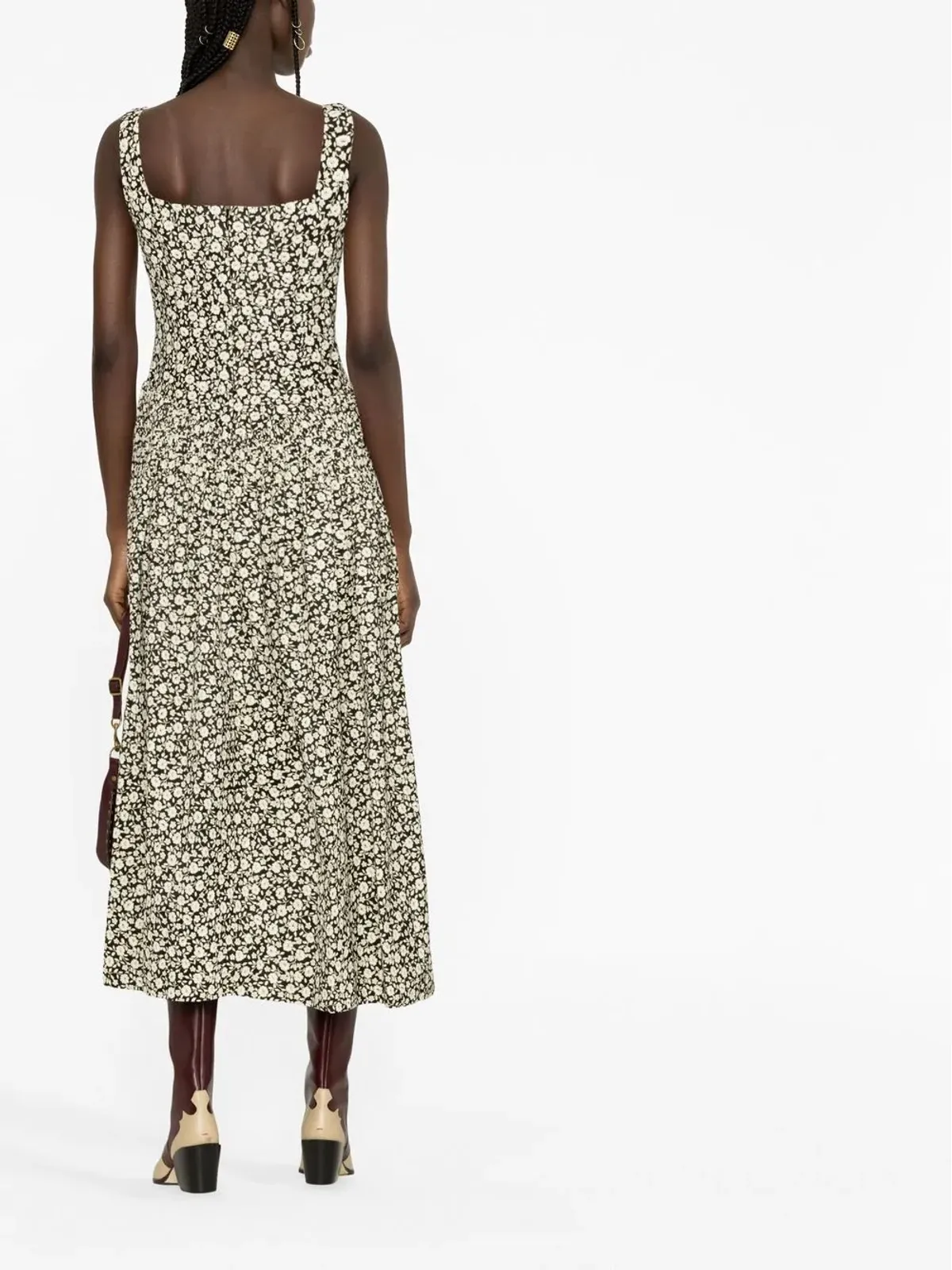Tory Burch 花柄プリントのフレアドレス（ニュートラルカラー） - 画像4