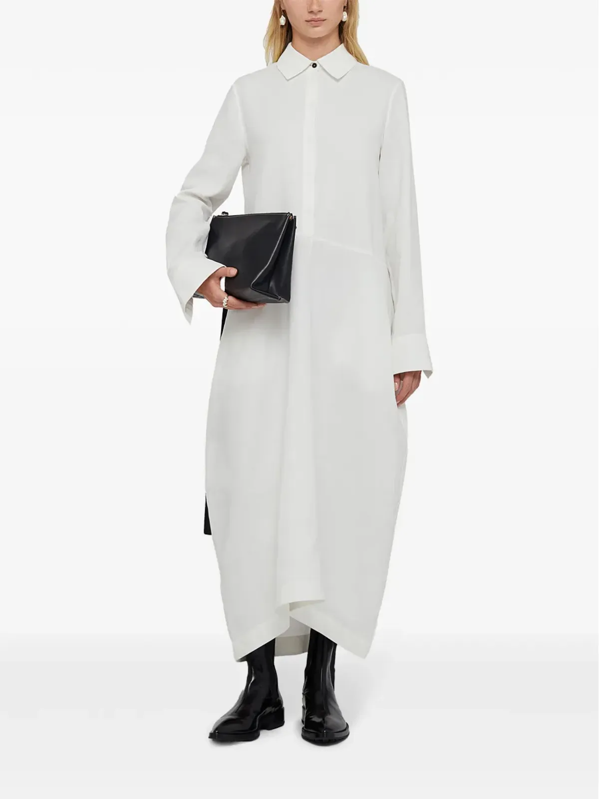 Jil Sander linen long-sleeve shirt dress - White - 画像2