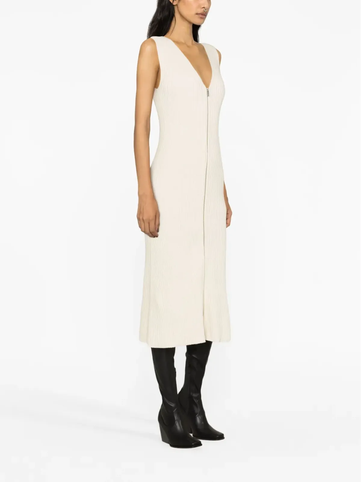 Jil Sander Vネックリブニット ミディドレス - Neutrals - 画像3