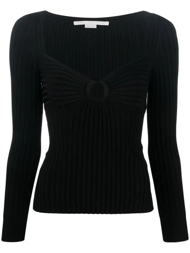Stella McCartney Stella McCartney カットアウトリブ編みトップ（ブラック）の商品画像