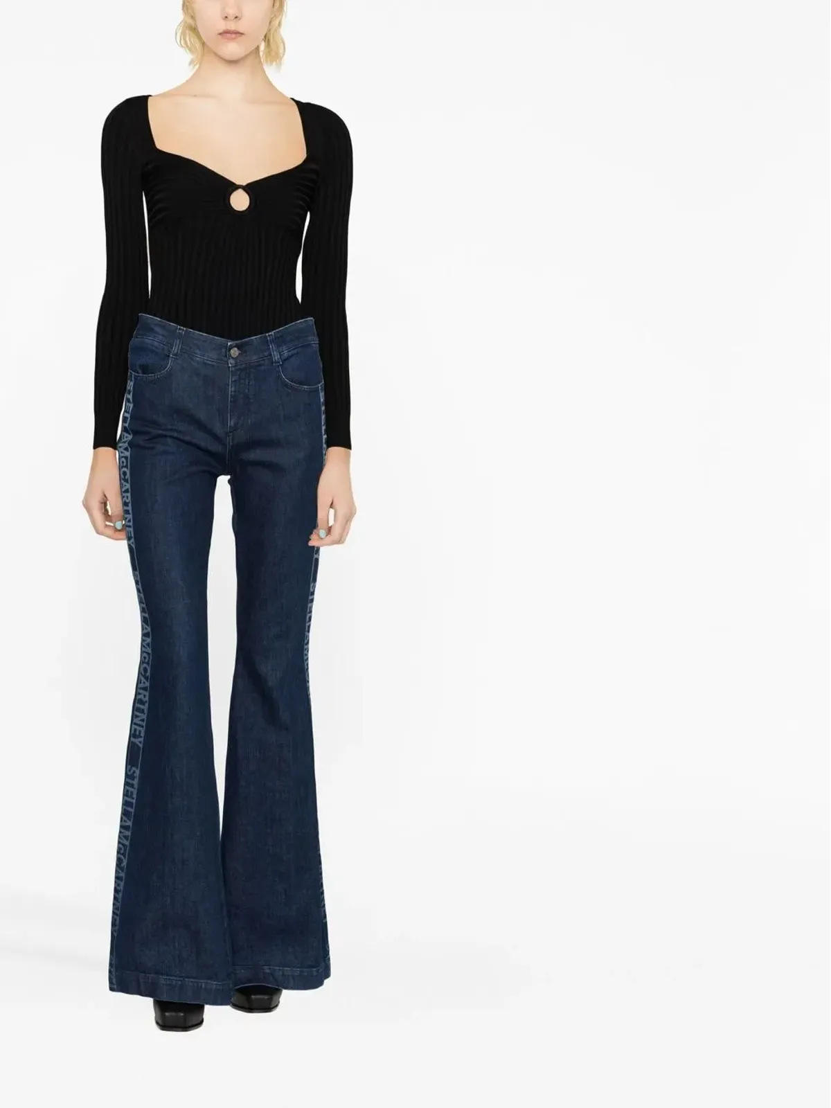 Stella McCartney カットアウトリブ編みトップ（ブラック） - 画像2