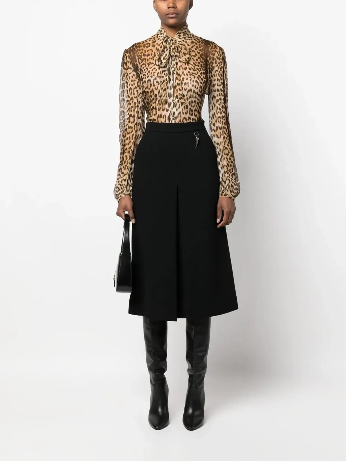 Roberto Cavalli レオパード柄シアー プッシーボウ ブラウス - 画像2