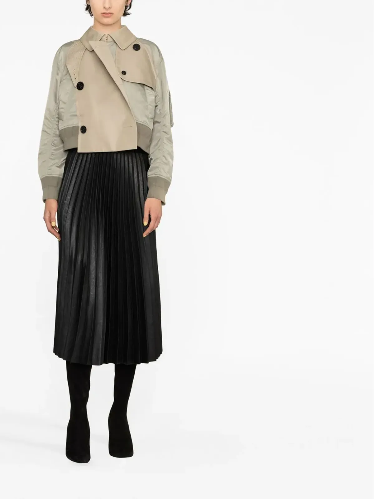 MM6 Maison Margiela フェイクレザー プリーツミディスカート - 画像2