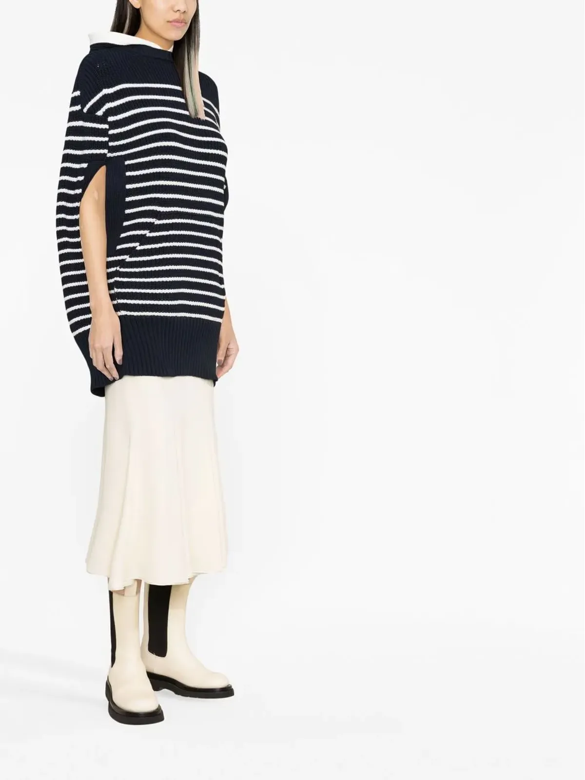 sacai ブルーのストライプ柄ニットフーディ - 画像4