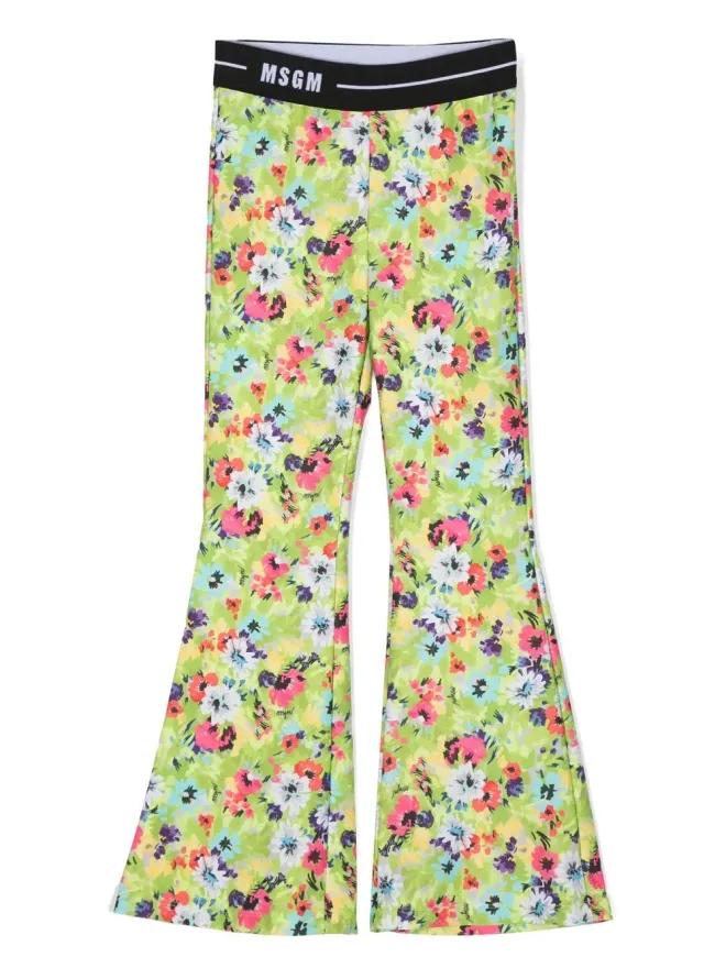 MSGM Kids MSGM Kids 花柄ロゴ ウエストバンド フレアレギンス - グリーンの商品画像