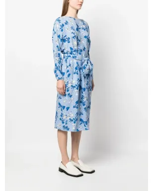 Saint Laurent Pre-Owned 1980s ボウプリント シルク ドレス ブルー - サムネイル3