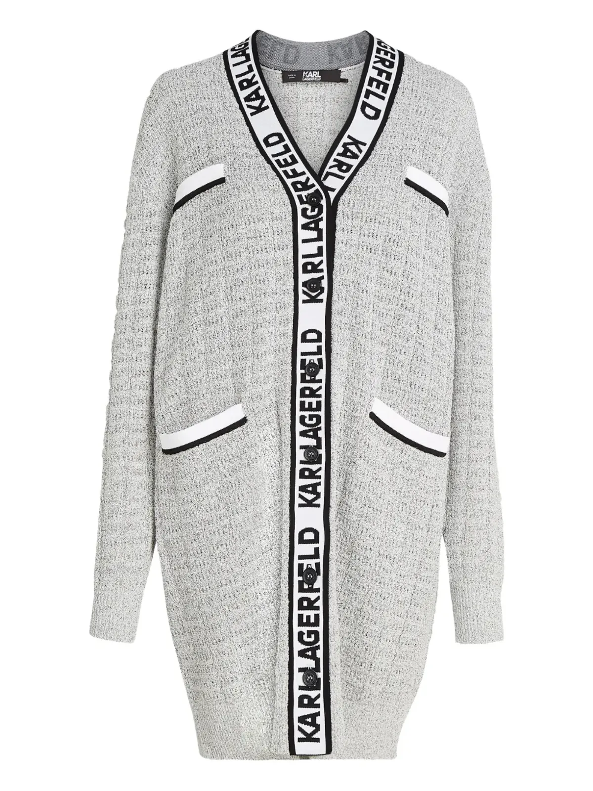 Karl Lagerfeld ブークレ ロングライン カーディガン - グレー - 画像1