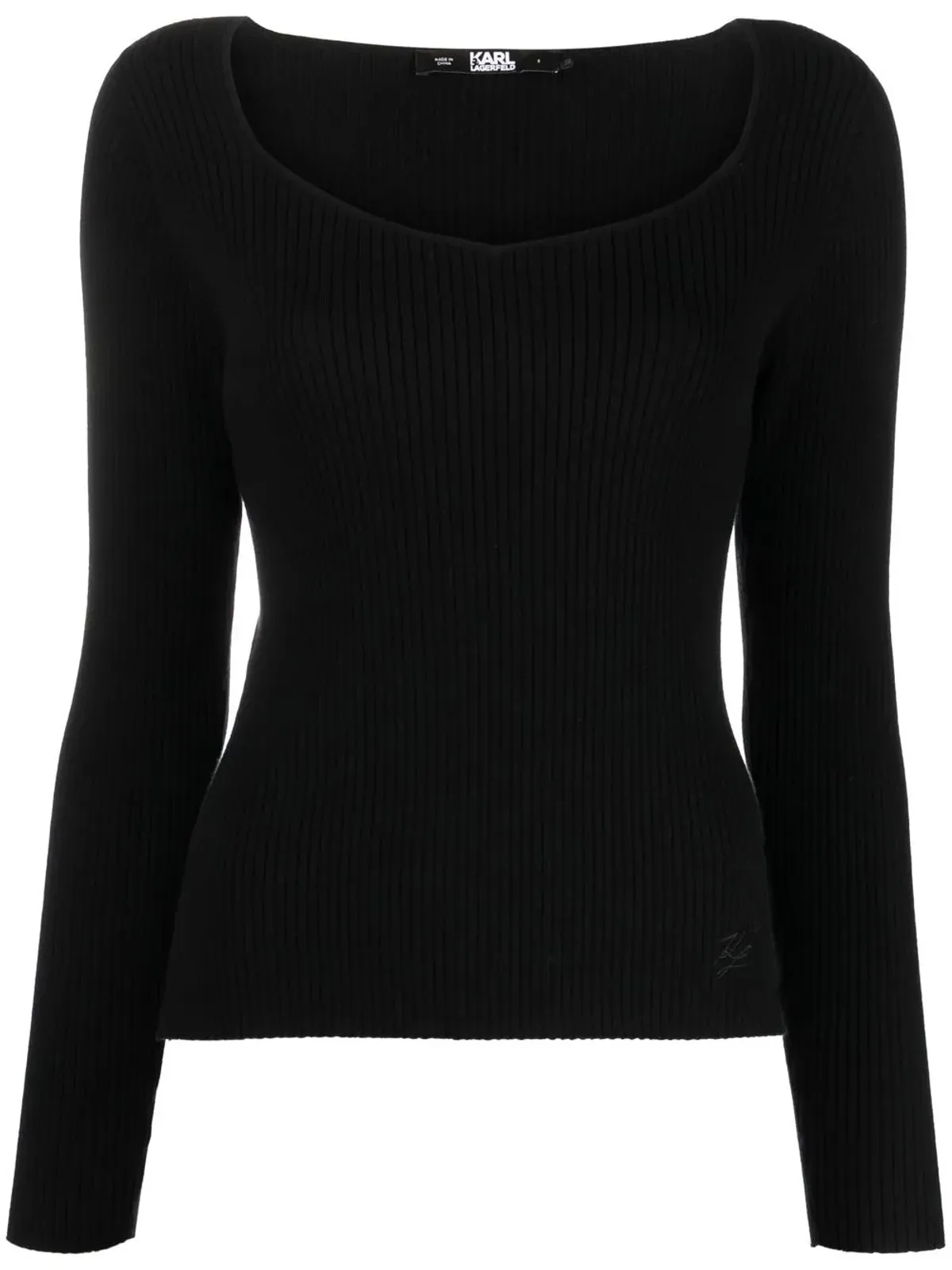 Karl Lagerfeld ロングスリーブリブニットトップ - ブラック - 画像1