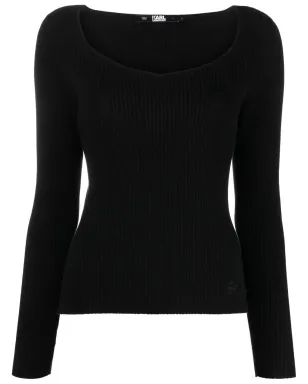 Karl Lagerfeld ロングスリーブリブニットトップ - ブラック - サムネイル1