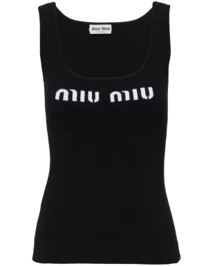Miu Miu ロゴニットリブ タンクトップ - ブラック - サムネイル1