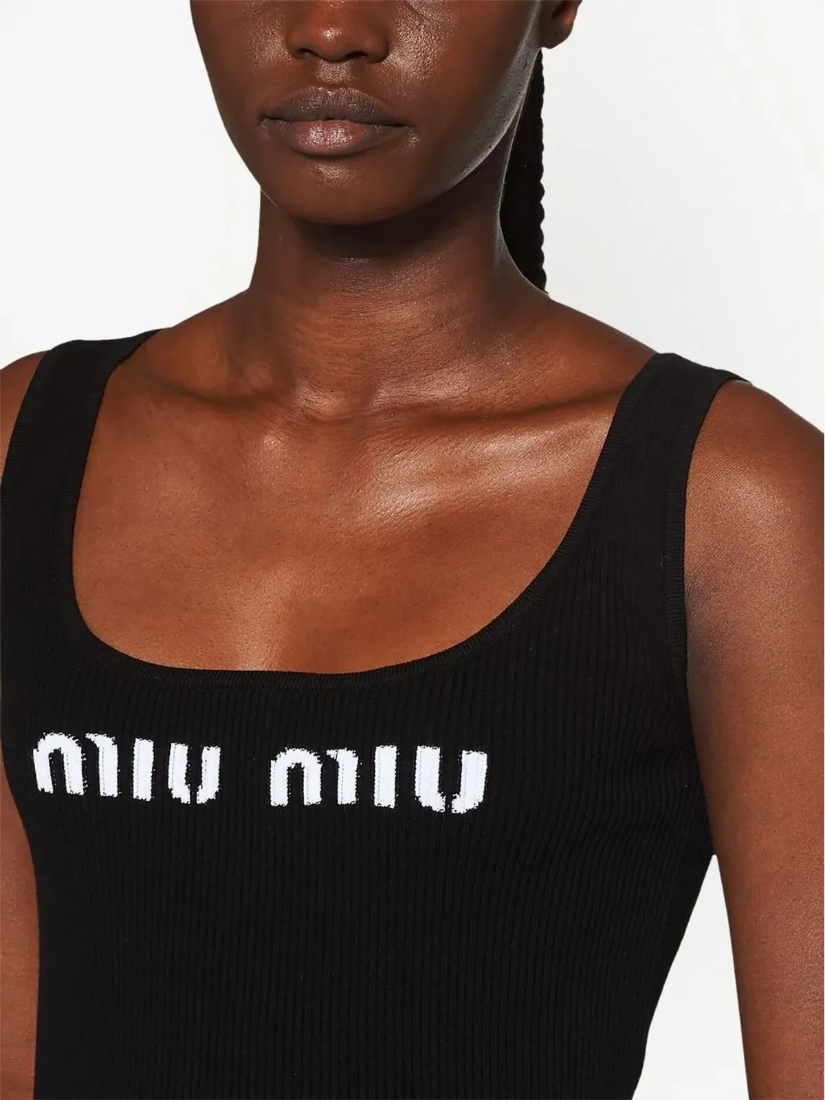 Miu Miu ロゴニットリブ タンクトップ - ブラック - 画像5