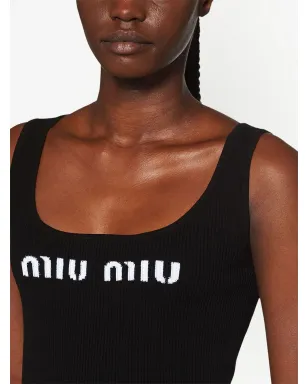 Miu Miu ロゴニットリブ タンクトップ - ブラック - サムネイル5