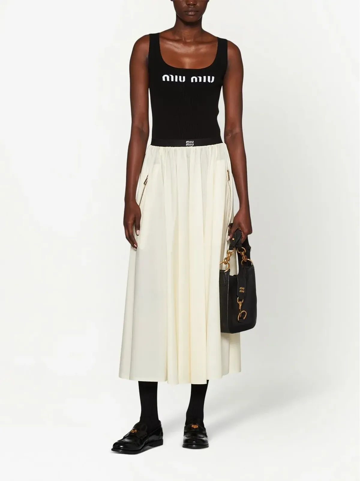 Miu Miu ロゴニットリブ タンクトップ - ブラック - 画像2