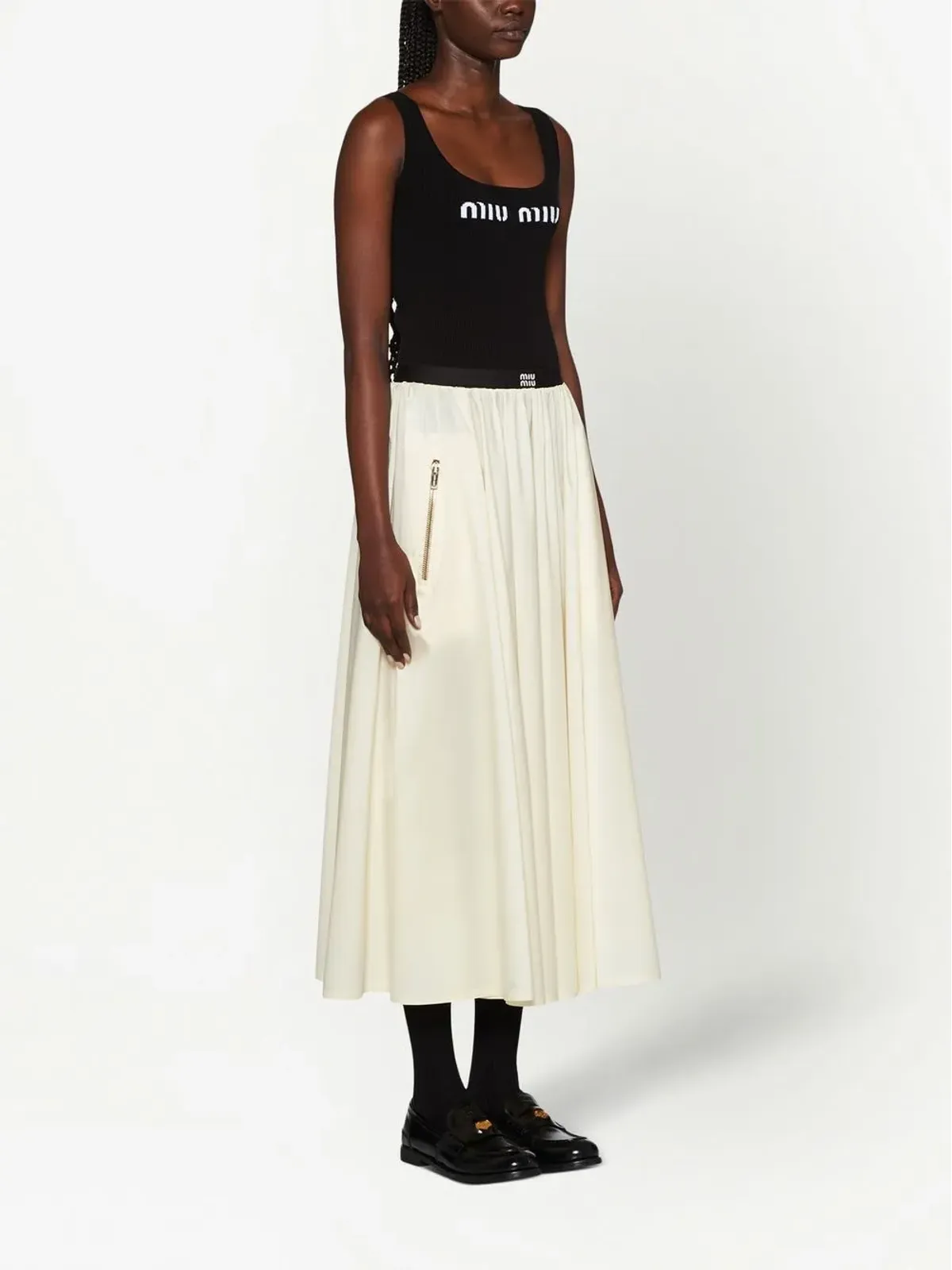 Miu Miu ロゴニットリブ タンクトップ - ブラック - 画像3