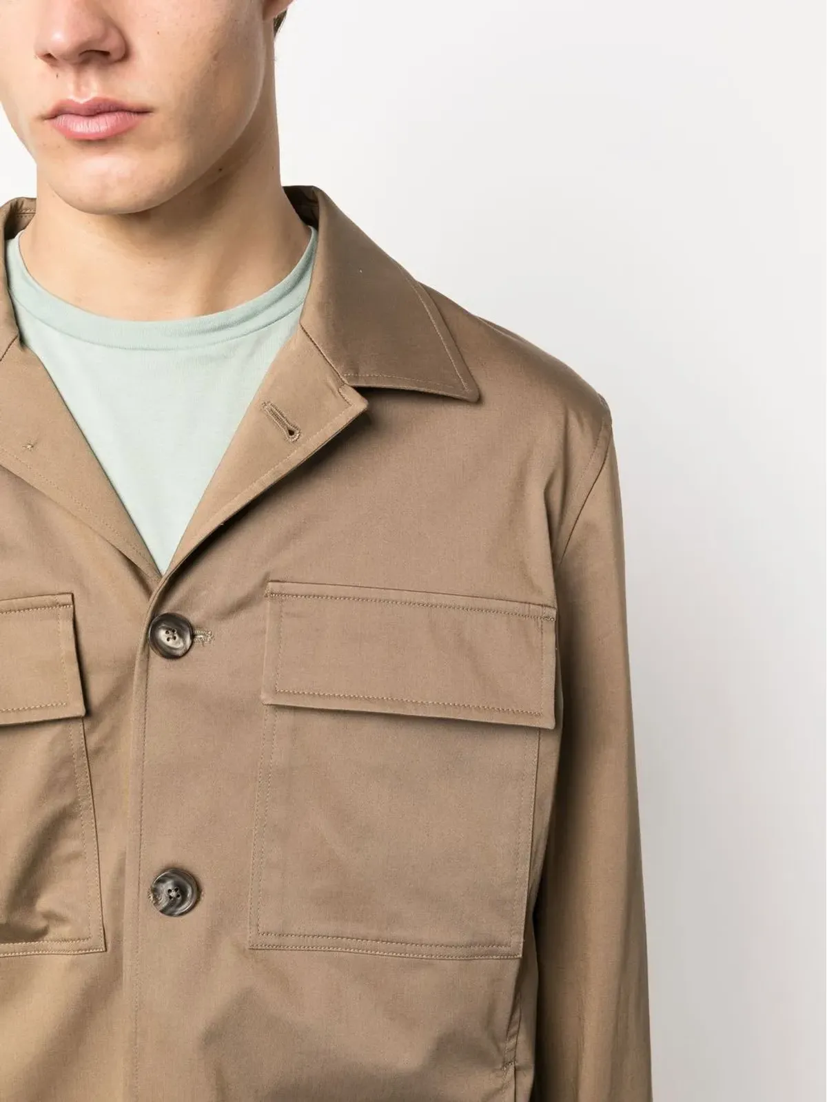 Lardini ロングスリーブストレッチコットンシャツ（ブラウン） - 画像5