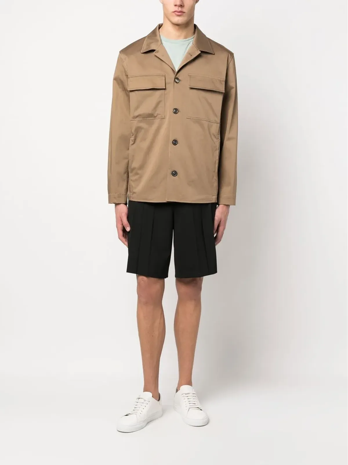 Lardini ロングスリーブストレッチコットンシャツ（ブラウン） - 画像2
